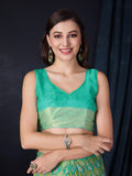 Teal Chiffon Saree With Blouse Piece