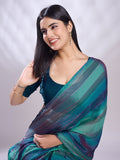 Teal Silk Blend Ready To Wear Saree With Blouse Piece