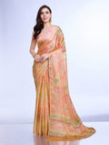 Gold Poly Chiffon Festive Wear Saree With Blouse Piecde