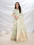 Light Green Pure Cotton Festive Wear Saree With Blouse Piece