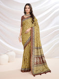 Yellow Cotton Blend Casual Wear Saree With Blouse Piece