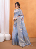 Blue Cotton Blend Festive Wear Saree With Blouse Piece