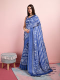 Blue Silk Blend Daily Wear Saree With Blouse Piece