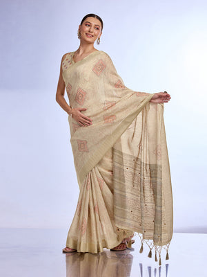 Khaki Tissue Saree With Blouse Piece