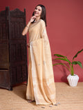 Cream Linen Saree With Blouse Piece