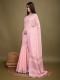 Peach Linen Daily Wear Saree With Blouse Piece