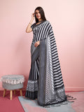 Grey Silk Blend Daily Wear Saree With Blouse Piece