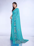 Teal Poly Chiffon Festival Saree With Blouse Piece