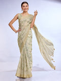 Green Tissue Linen Saree With Blouse Piece