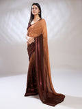 Brown Silk Blend Ready To Wear Saree With Blouse Piece