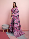 Purple Silk Blend Party Wear Saree With Blouse Piece