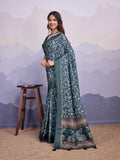 Blue Poly Silk Festival Saree With Blouse Piece