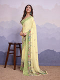 Yellow Poly Chiffon Saree With Blouse Piece