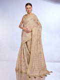 Cream Tissue Linen Saree With Blouse Piece