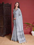 Grey Linen Saree With Blouse Piece