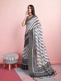 Grey Melange Silk Blend Daily Wear Saree With Blouse Piece