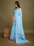 Blue Linen Daily Wear Saree With Blouse Piece