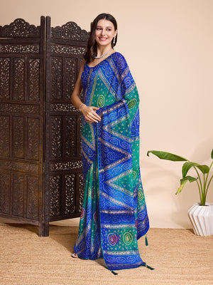 Blue Weightless Poly Chiffon Saree With Blouse Piece