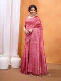 Magenta Cotton Blend Saree With Blouse Piece