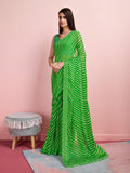 Green Chiffon Festive Saree With Blouse Piece