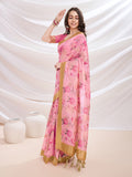 Pink Banarasi Cotton Festive Wear Saree With Blouse Piece