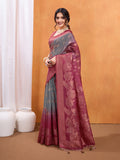 Maroon Cotton Blend Saree With Blouse Piece