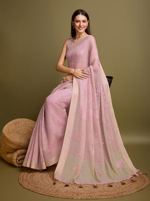 Pink Tissue Saree With Blouse Piece