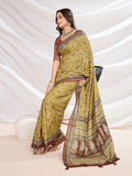 Yellow Cotton Blend Casual Wear Saree With Blouse Piece