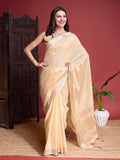 Cream Linen Saree With Blouse Piece