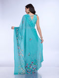 Teal Poly Chiffon Festival Saree With Blouse Piece