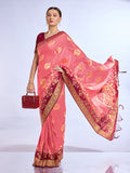 Peach Pure Silk Saree With Blouse Piece