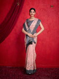 Pink Poly Silk Festival Saree With Blouse Piece