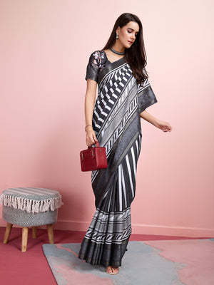 Grey Silk Blend Daily Wear Saree With Blouse Piece