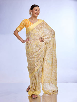 Yellow Georgette Saree With Blouse Piece