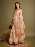 Orange Silk Blend Saree With Blouse Piece