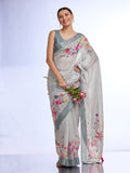 Off White Linen Saree With Blouse Piece