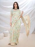 Light Green Pure Cotton Festive Wear Saree With Blouse Piece