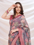 Purple Banarasi Cotton Festive Wear Saree With Blouse Piece