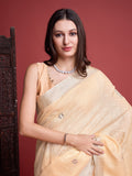 Cream Linen Saree With Blouse Piece