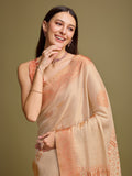 Orange Silk Blend Saree With Blouse Piece