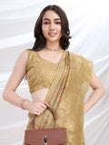 Mustard Cotton Blend Festive Wear Saree With Blouse Piece