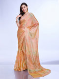 Gold Poly Chiffon Festive Wear Saree With Blouse Piecde