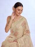 Khaki Tissue Saree With Blouse Piece