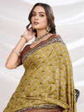 Yellow Cotton Blend Casual Wear Saree With Blouse Piece