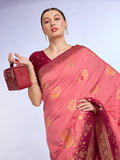 Peach Pure Silk Saree With Blouse Piece