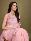 Peach Linen Daily Wear Saree With Blouse Piece