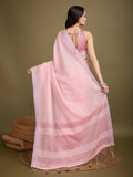 Peach Linen Daily Wear Saree With Blouse Piece