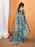 Teal Cotton Blend Saree With Blouse Piece