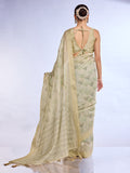 Green Tissue Linen Saree With Blouse Piece