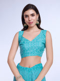 Teal Poly Chiffon Festival Saree With Blouse Piece